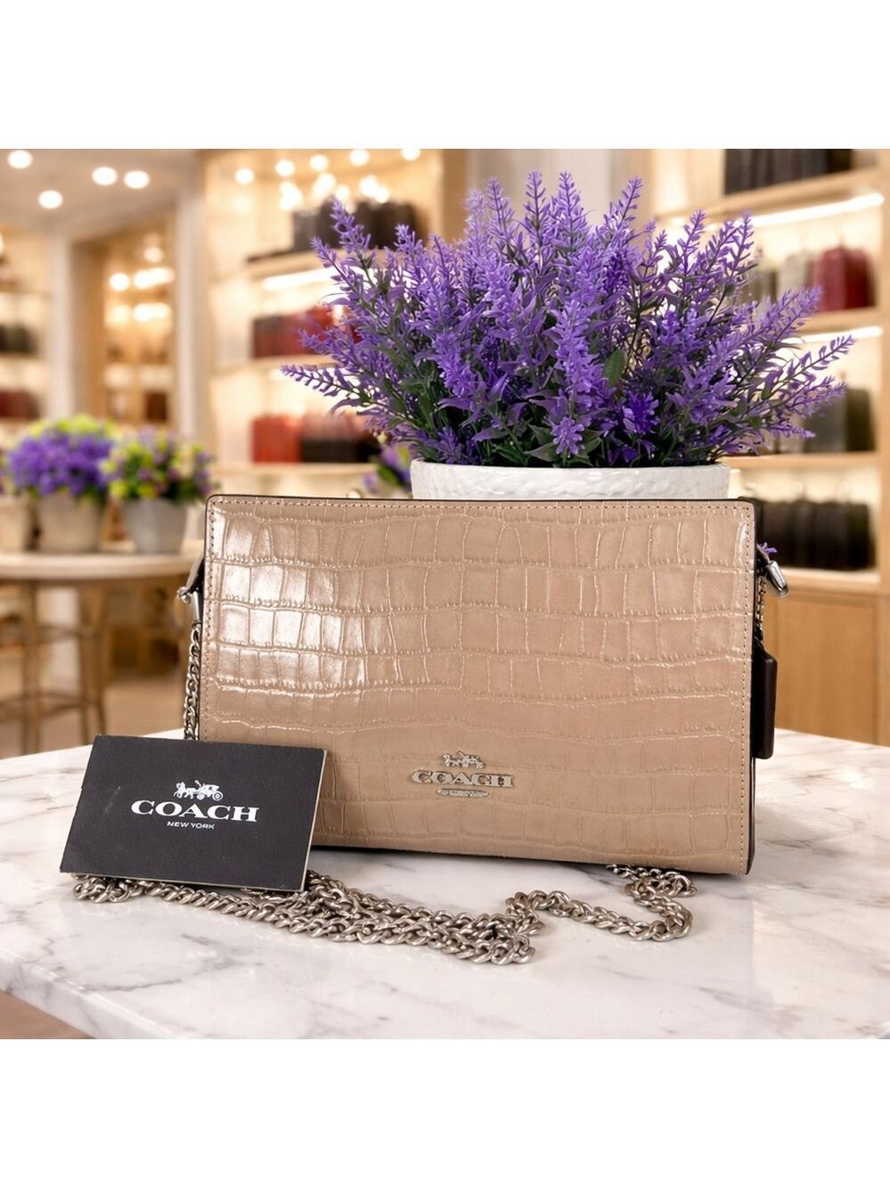 Coach Beige Croc Embossed‎ Crossbody Bag